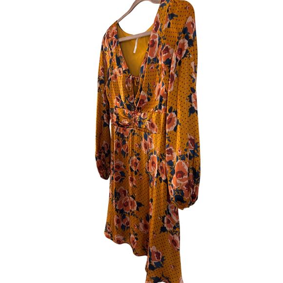 Free People Morning Light Golden Yellow Print Long Sleeve Mini Dress Size 8 - Picture 4 of 6